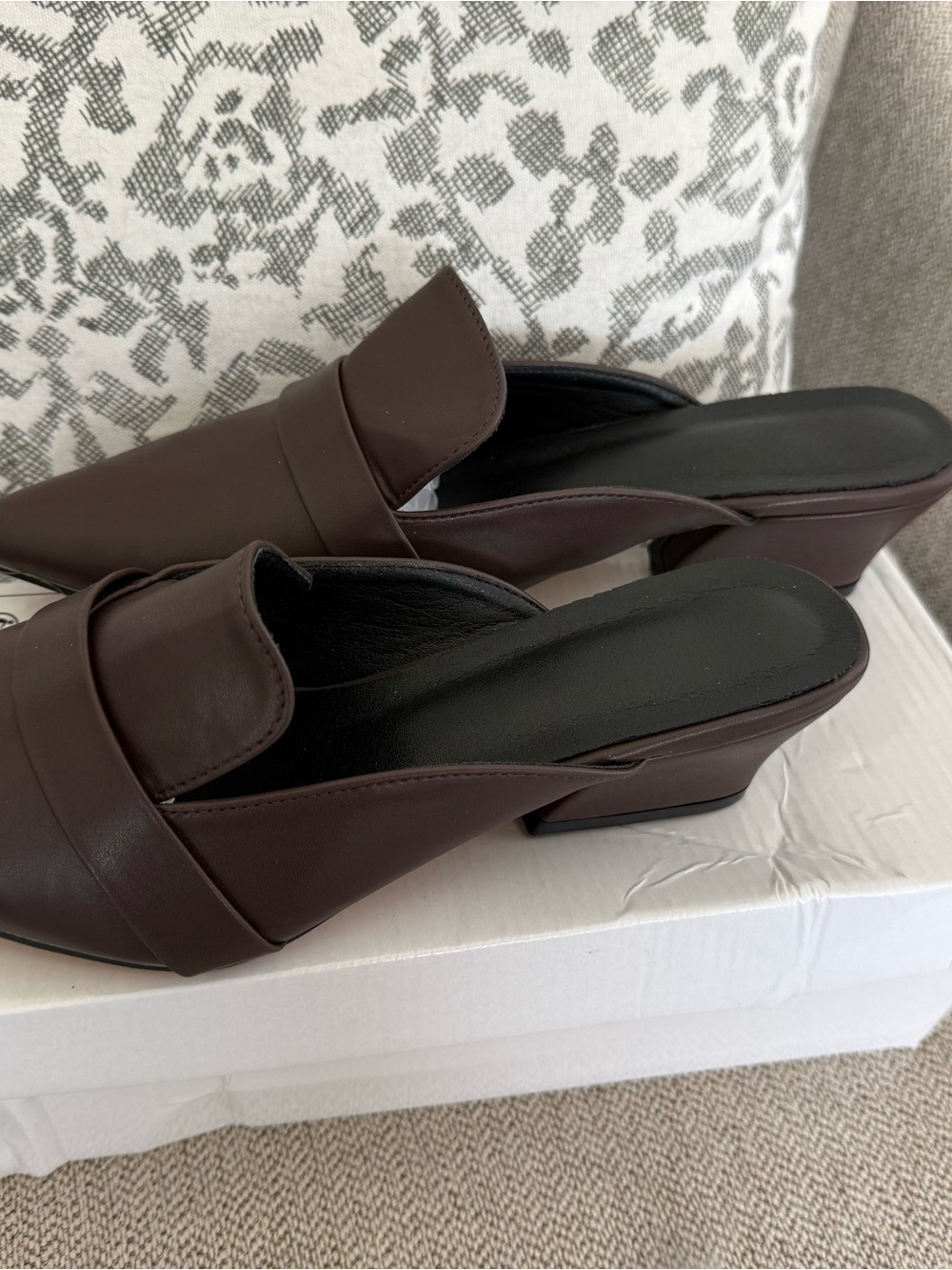 Classic Brown Leather Slip-On Mule Heels by